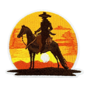 Solnedgångsridande cowboyvästern broderad patch