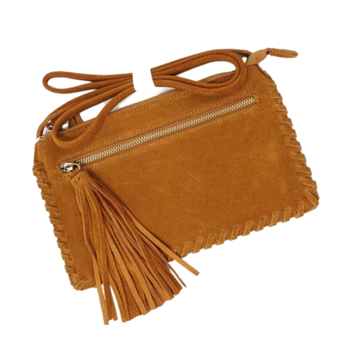 Västerländsk äkta läder axelremsväska med tofs