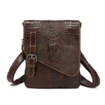 Västerländsk krokodilmönstrad läderaxelremsväska för män - kaffe croco