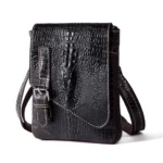 Västerländsk krokodilmönstrad läderaxelremsväska för män - svart croco