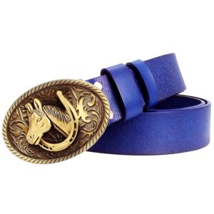 Västerländskt läderbälte med hästsko och hästhuvudsspänne - Blå