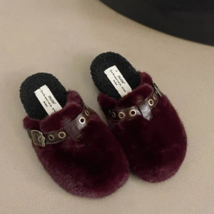 Västerländskt spänne fauxpäls toffelmules - Angola röd