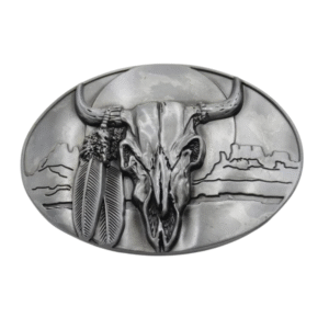 Västern tjur dödskalle bältesspänne – antik silverfinish