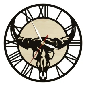 Västern tjurskalle träväggklocka - 12 tum