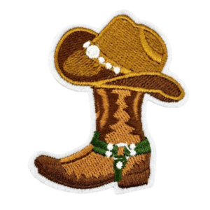 Västernbroderad patch med cowboyhatt och stövel
