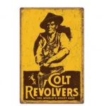 Vintage colt revolver cowboy metallväggplatta - 16x12tum 40x30cm
