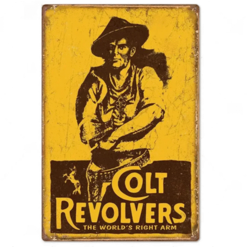 Vintage colt revolver cowboy metallväggplatta