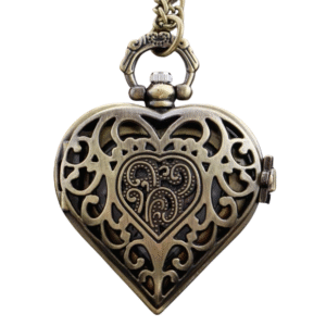 Vintage hjärtformat kvarts fickur med filigrandesign