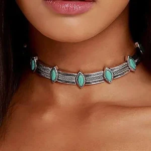 Vintage silver concho choker halsband med turkos accenter - slivertone02
