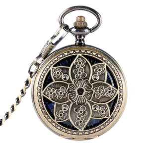 Vintage västernblommönstrat fickur med kedja