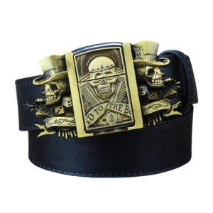 Western bälte med avtagbart tändarspänne för män – nyskapande design - svart skalle och ben