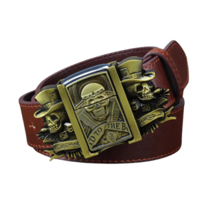 Western bälte med avtagbart tändarspänne för män – nyskapande design - brun skalle och ben