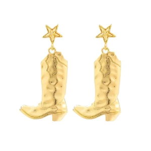 Western cowboystövel hängande örhängen med stjärnaccenter - Guld