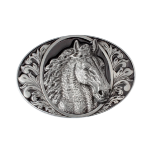Western hästhuvud bältespänne - silver
